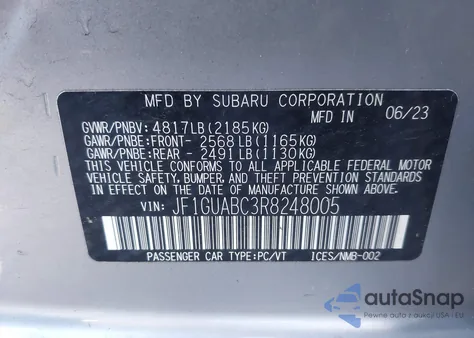 2024 Subaru Impreza Base 5-Door z USA, uszkodzony, nr VIN JF1GUABC3R8248005